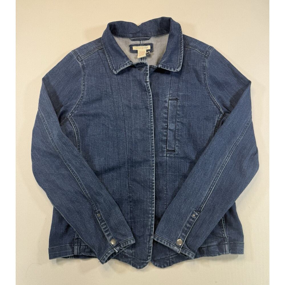 Carbon2Cobalt Denim Jacket Womens Medium Blue Hidden Buttons Pockets Medium Wash